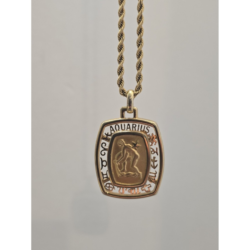 Vintage Astrological Zodiac Pendant & Matching Rope Chain Suite